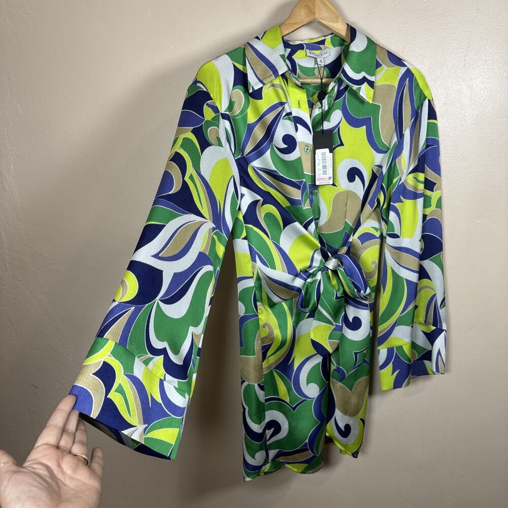 NWT Gianni Bini Womens Dress Satin Flare Sleeve Tropical Resort M MSRP $149